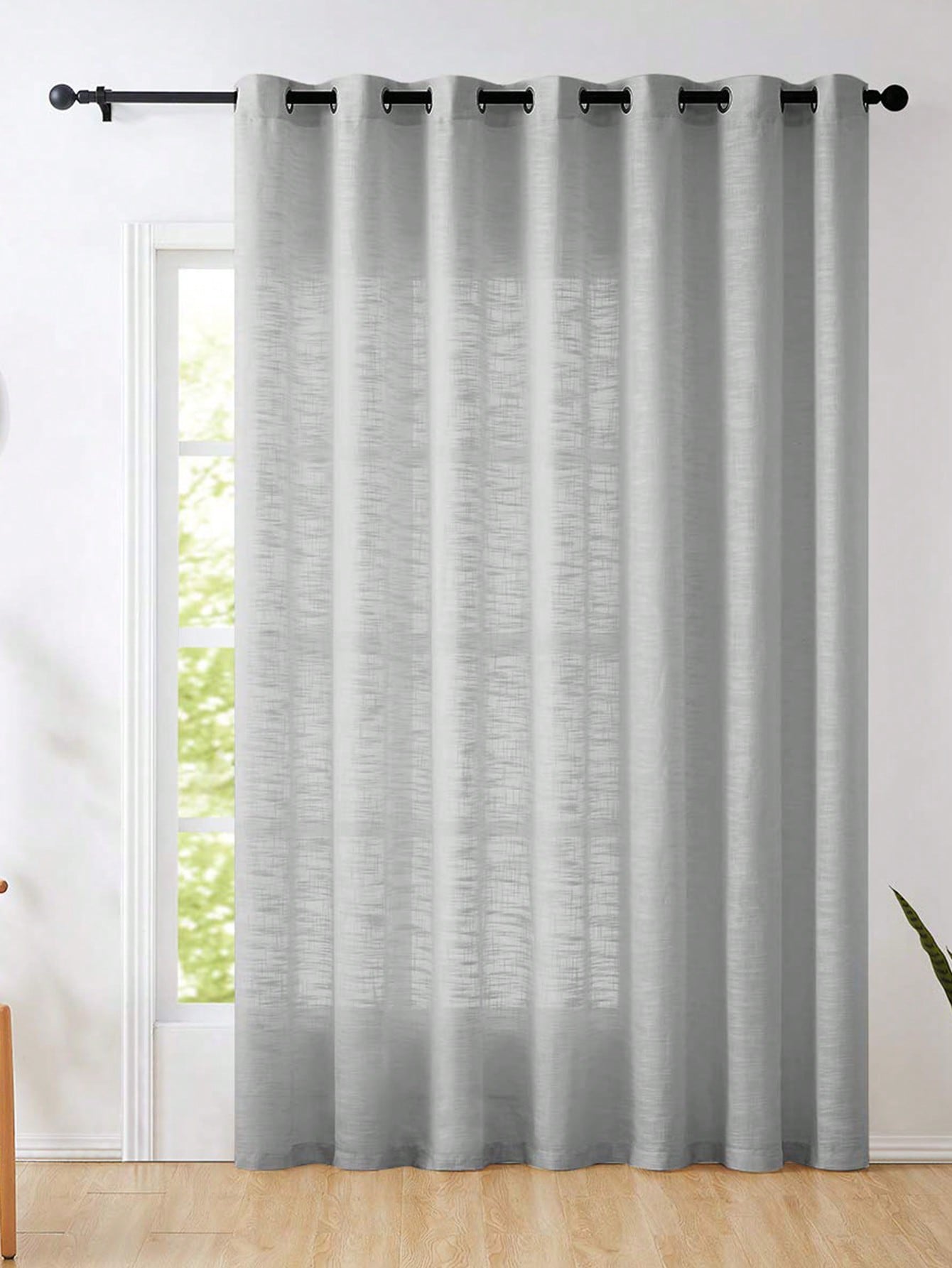 Linen Curtain Eyelet - ผ้าม่านโปร่งแสงสีเทาเนื้อโพลีเอสเตอร์ลินิน ผ้าม่านแบบรูตาไก่สไตล์ฟาร์มเฮาส์ สำหรับห้องนั่งเล่น ห้องนอน