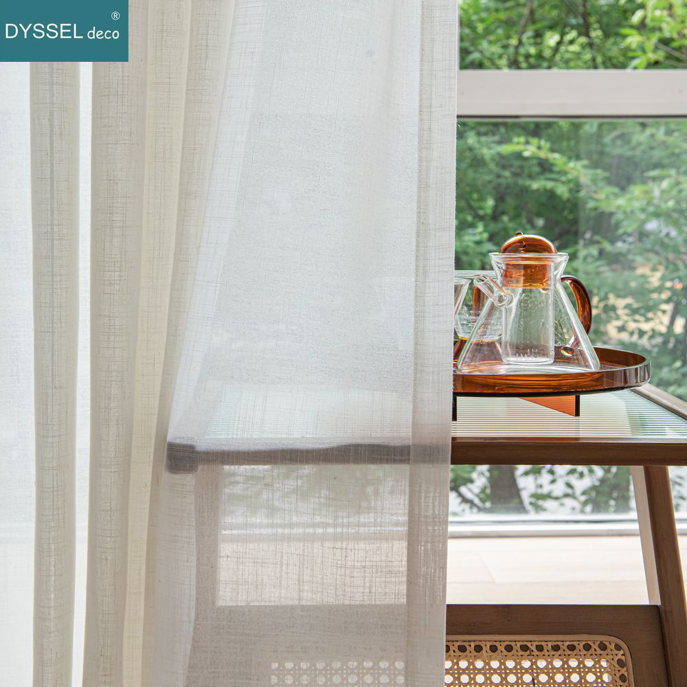 Linen Curtain Eyelet - ผ้าม่านหน้าต่างสไตล์ยุโรปสีขาวลินินทันสมัยแบบโปร่งแสง พร้อมช่องร้อยราวและห่วงตาไก่ สำหรับตกแต่งห้องนั่งเล่นและห้องนอน