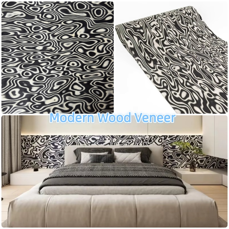 Interior Design Graphic Design - แผ่นวีเนียร์ไม้ลายกราฟิกสีดำขาวสำหรับผนังตกแต่งสไตล์โมเดิร์น เฟอร์นิเจอร์สั่งทำ แผ่นวีเนียร์สำหรับงานออกแบบตกแต่งภายใน ขนาด: 250x58 ซม.
