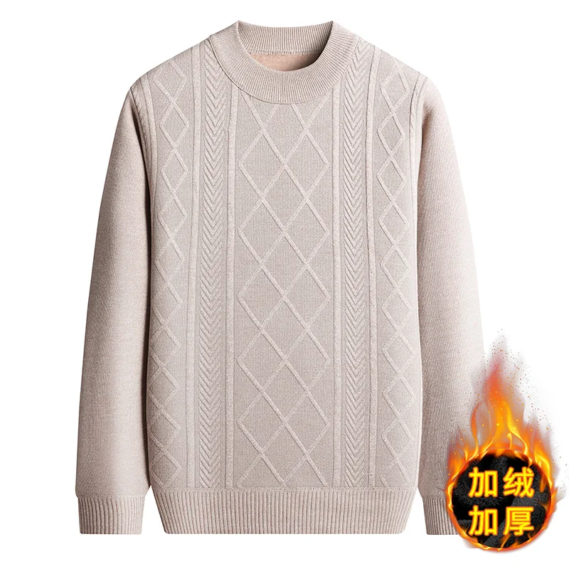 Interior Design Warm - เสื้อสเวตเตอร์ถักสำหรับผู้ชายในสภาพอากาศหนาว ด้านในบุด้วยผ้าฟลีซนุ่ม ดีไซน์ลายตารางคลาสสิก เหมาะสำหรับใส่ลำลองในชีวิตประจำวัน ให้ความอบอุ่น