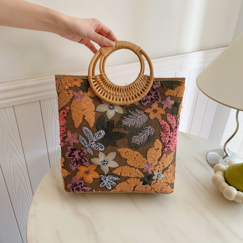 Interior Design Graphic Design - เลื่อมดอกไม้กราฟิกกระเป๋า Retro Tote และกระเป๋าถือโบฮีเมียนวันหยุดกระเป๋าผู้หญิงออกแบบกระเป๋าและกระเป๋าถือ