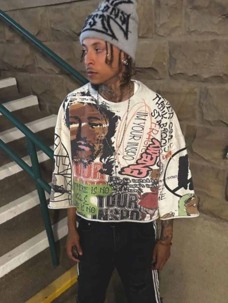 Linen Roller Blind - Y2K T เสื้อกลางแขนยาวผู้ชายผู้หญิง Punk Hip Hop