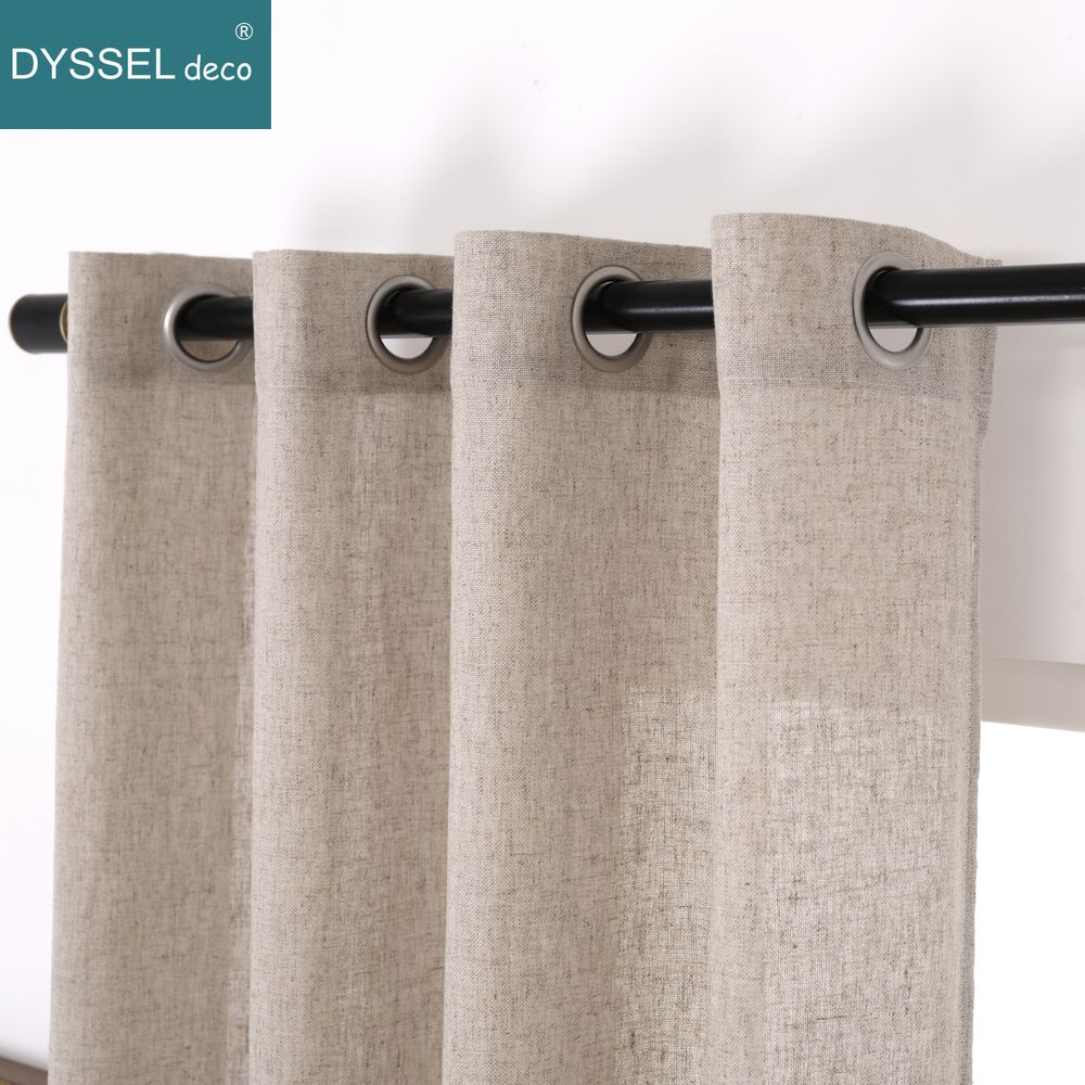 Linen Curtain Eyelet - Solid Home ตกแต่ง Anti-UV ผ้าลินินธรรมชาติสไตล์อเมริกันผ้าม่านหน้าต่าง Rod