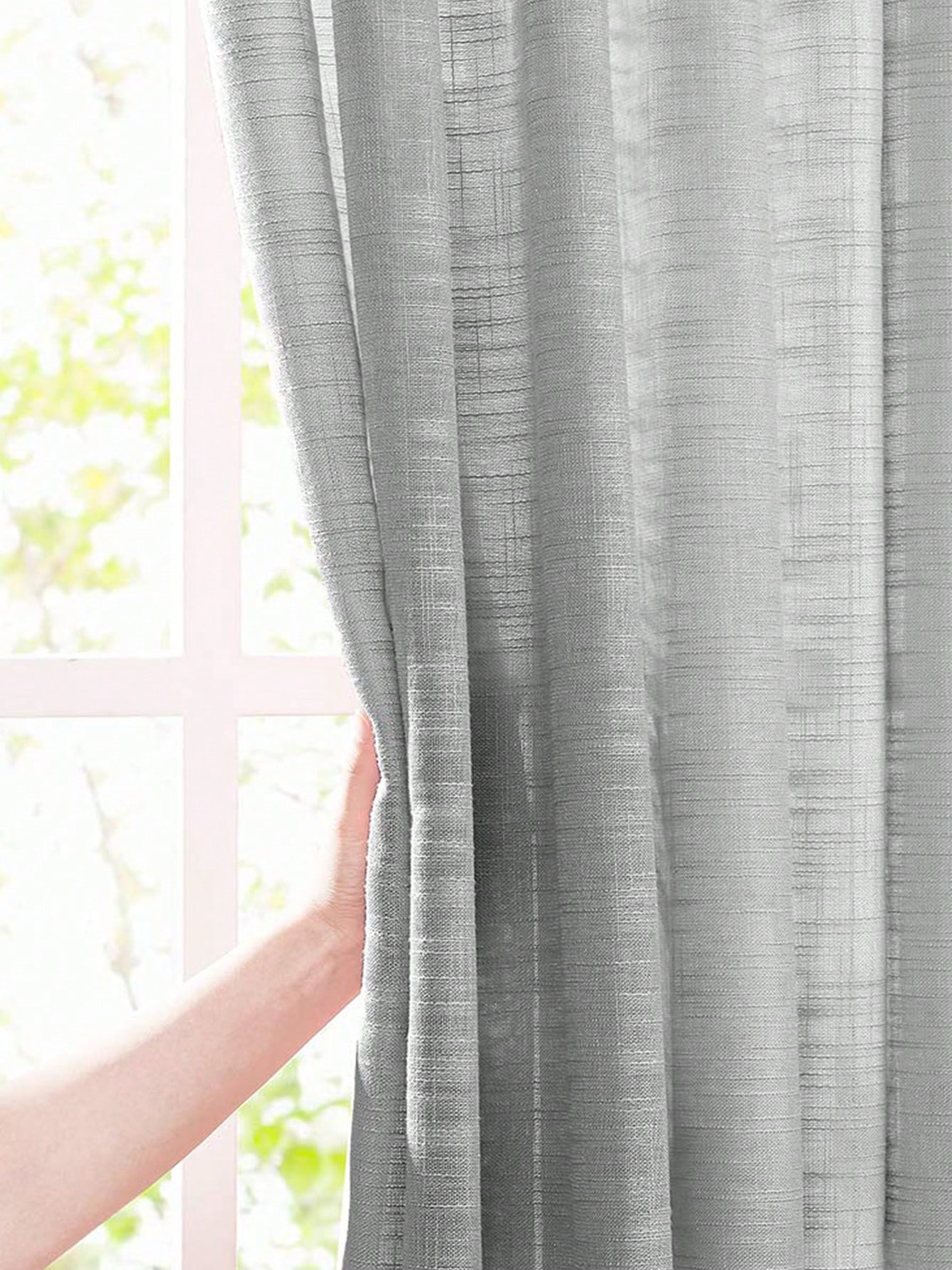 ผ้าม่านโปร่งแสงสีเทาเนื้อโพลีเ - Linen Curtain Eyelet บทวิจารณ์และราคา