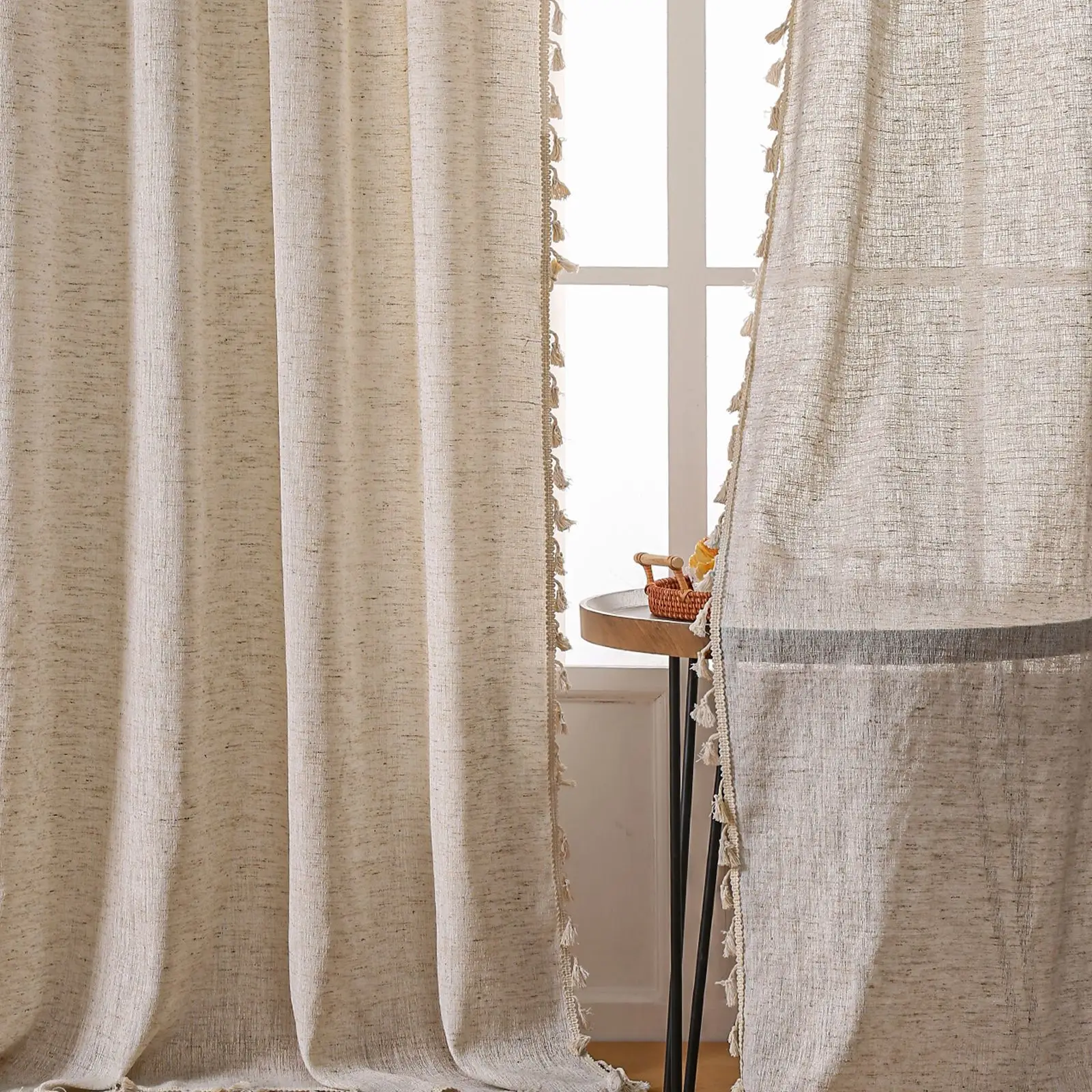 Boho ผ้าลินินกึ่งม่านบังแดด 1  - Linen Curtain Eyelet บทวิจารณ์และราคา
