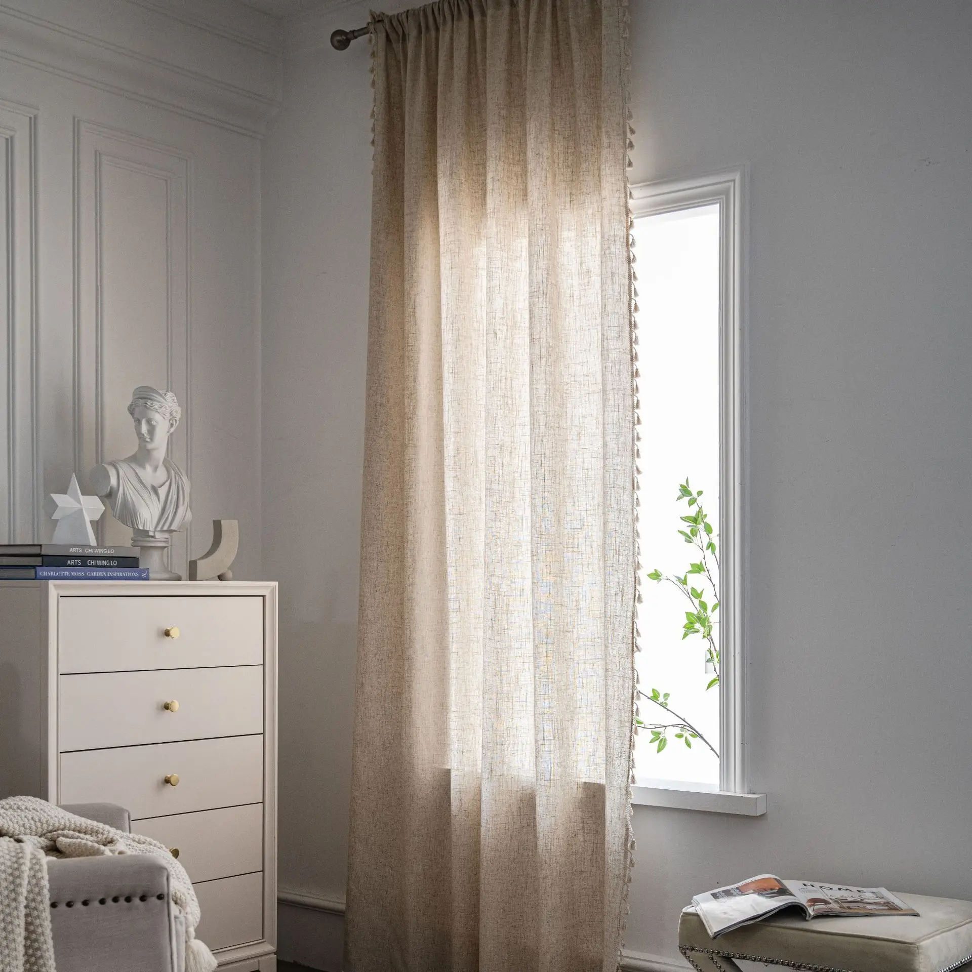 Boho ผ้าลินินกึ่งม่านบังแดด 1  - Linen Curtain Eyelet บทวิจารณ์และราคา
