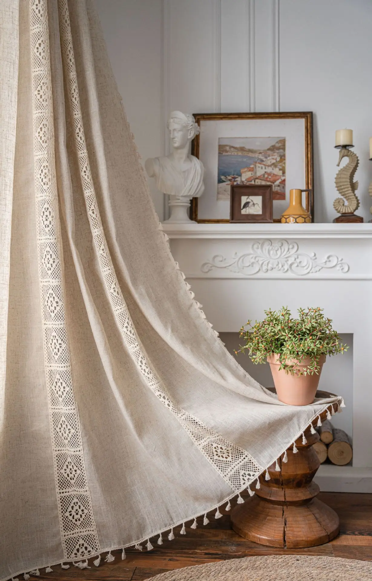 Boho ผ้าลินินกึ่งม่านบังแดด 1  - Linen Curtain Eyelet บทวิจารณ์และราคา