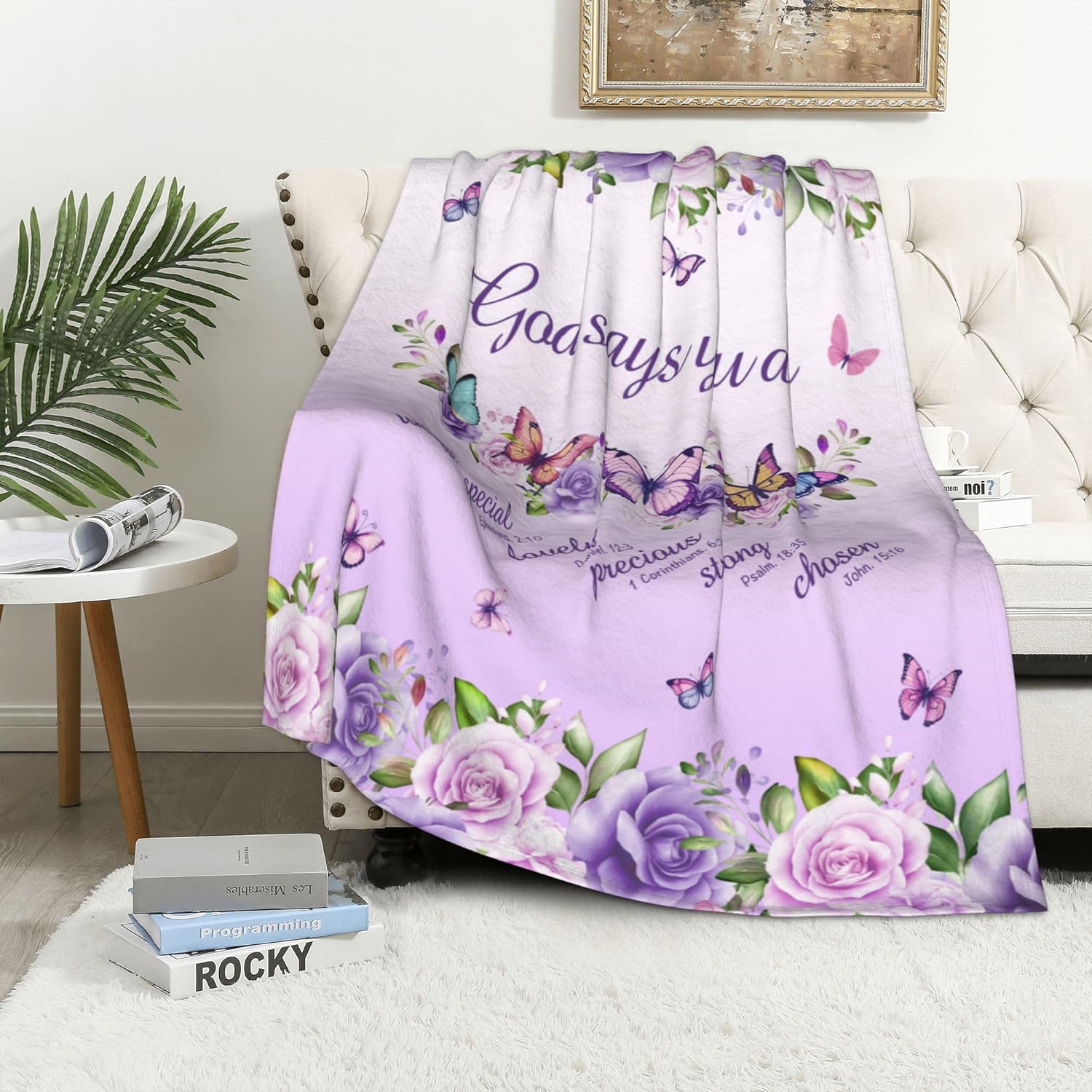 ผ้าห่มขนแกะลายดอกกุหลาบสีม่วง  - Interior Design Warm บทวิจารณ์และราคา