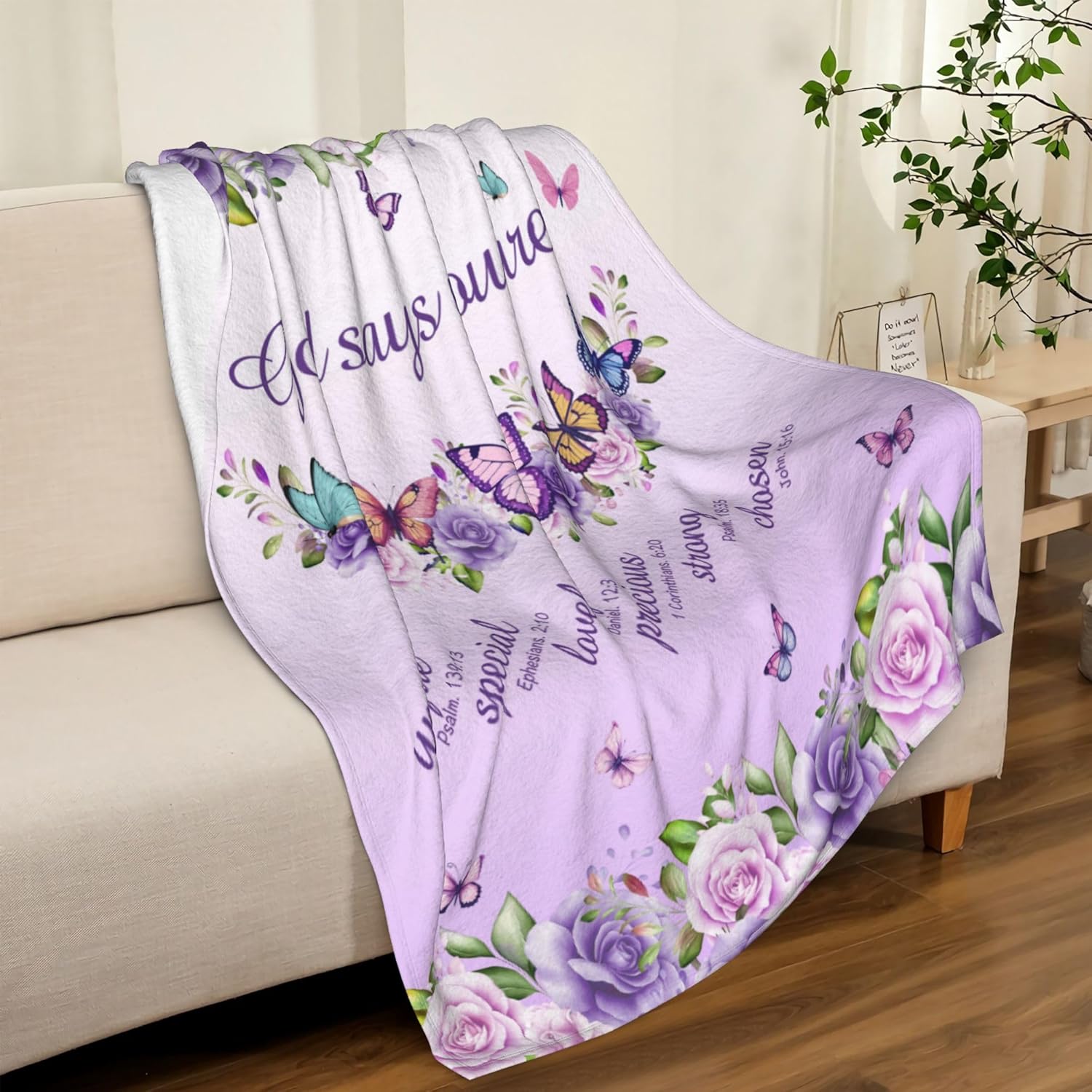 ผ้าห่มขนแกะลายดอกกุหลาบสีม่วง  - Interior Design Warm บทวิจารณ์และราคา